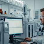 Un scientifique analyse des données de chromatographie en phase gazeuse et de spectrométrie de masse dans un laboratoire.
