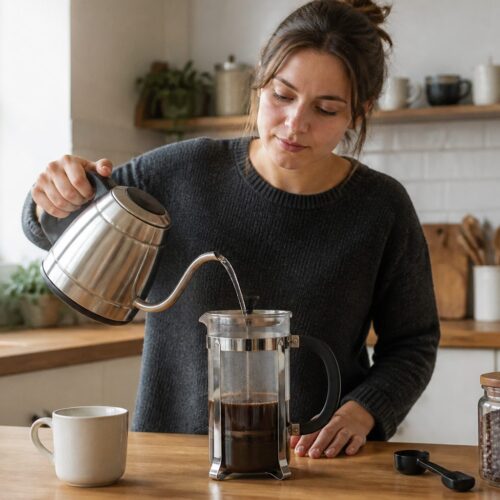 French Press Coffee: Grounds, Water, and Plunging